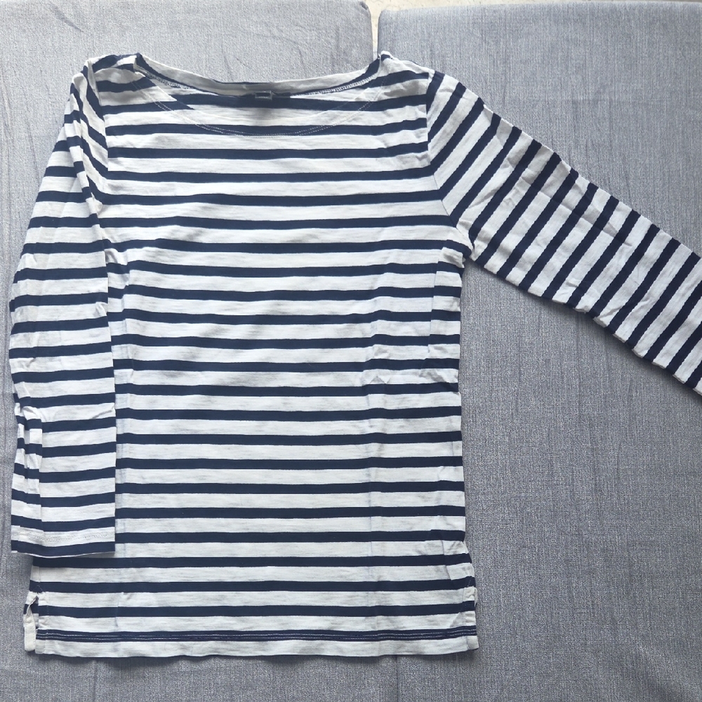 J. Crew Women's Long Sleeve Navy and White Striped Top